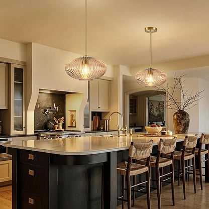 12" Amber Glass Modern Pendant Light Kitchen Island 2 Pack Brushed Gold Mid Century Modern Pendant Lighting with Clear Amber Glass Hanging Pendant Light for Dining Room（Bulb Incl.）