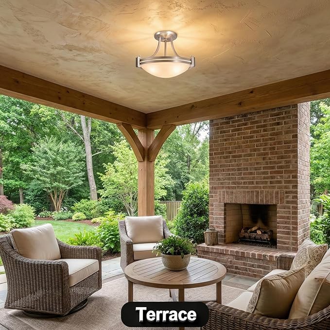 Bektas 12 Inch Semi Flush Mount Ceiling Light Fixture Brushed Nickel with Milk Glass for Bedroom Kitchen Bathroom Hallway Foyer Dining Room Hall Entryway ETL Listed