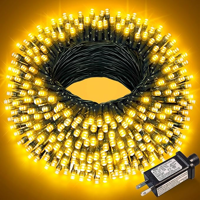 100FT 300 LED Christmas Lights Outdoor, Warm White Christmas Tree Lights 8 Modes, Plug in Connectable Christmas String Lights Indoor for Outside Patio Garden Xmas Party Holiday Decorations