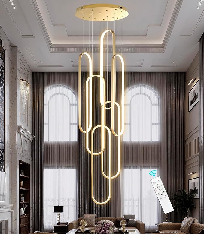 High Ceiling Long Chandelier for Staircase Modern LED Chandeliers for Dimmable Flush Mount High Villa Foyer 2700k-6000k