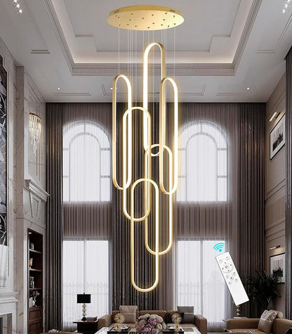 High Ceiling Long Chandelier for Staircase Modern LED Chandeliers for Dimmable Flush Mount High Villa Foyer 2700k-6000k