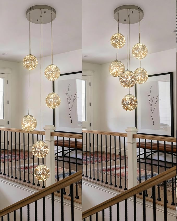 Long Chandeliers for High Ceilings,Modern Crystal Pendant Light,Raindrop Drop Lamp,Hanging Flush Mount Lighting Fixtures for Spiral Staircase,Foyer,Entryway,Living Room