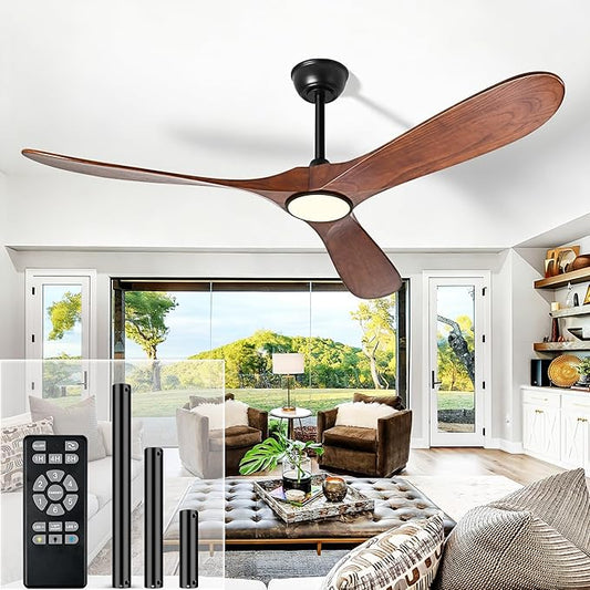 72 Inch Ceiling Fans with Lights and Remote, Wood Outdoor Ceiling Fan with 6 Speed Noiseless DC Motor, Indoor Modern 3 Blade Propeller Ceiling Fan for Bedroom Living Room Gazebo Patio(Walnut)