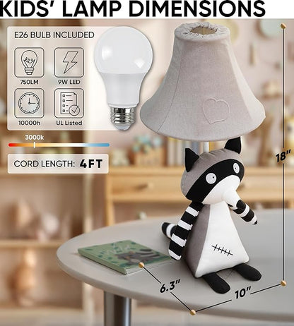 Raccoon Kids Lamp for Boys Bedroom - 18", Animal Lamp for Kids Room - Cute Christmas Gifts, Birthday Gifts for All Ages: Toddler Girls, Children, Grandkids 3 4 5 and Up Years Old, Sister, Brother