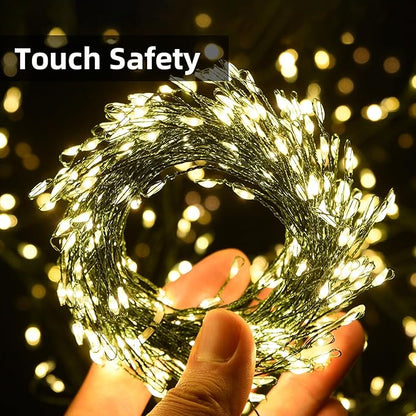 Dailyart Fairy Lights Plug in, 300 Led Warm Twinkle Fairy Lights with Remote Timer 26Ft 8 Modes Cluster Lights for Bedroom Garland Wreath Party Window Wedding Christmas Tree Decoration Green Wire