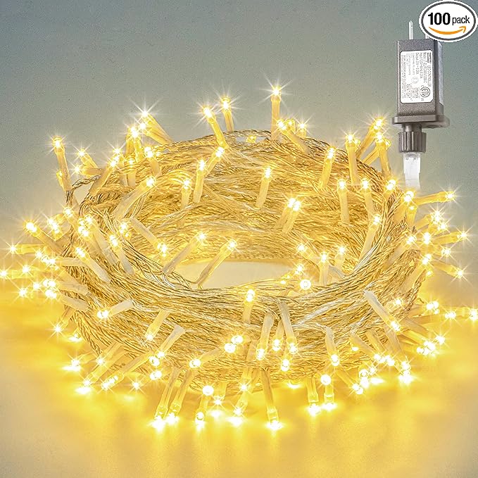 Warm White Christmas Lights,33ft 100LED String Lights,Twinkle Lights Plug in with 8 Modes, Indoor Outdoor for Holiday, Wedding, Birthday,Valentine's Day and Christmas Decor-Warm White