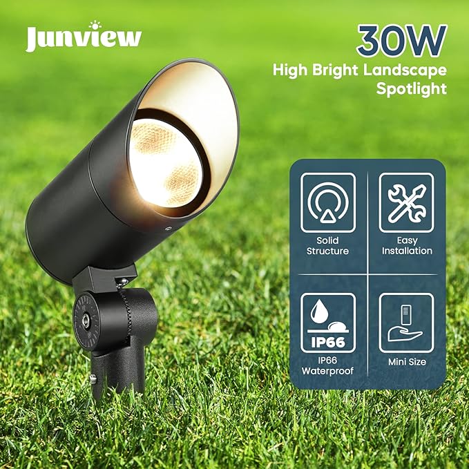 30W LED Spotlight Outdoor 120V Waterproof Spot Light 3000LM Ultra Bright Spot Lights Outdoor Warm White Landscape Lighting with 5FT Cord with Plug for Flag Pole Tree Yard Garden(2pack)