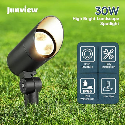 30W LED Spotlight Outdoor 120V Waterproof Spot Light 3000LM Ultra Bright Spot Lights Outdoor Warm White Landscape Lighting with 5FT Cord with Plug for Flag Pole Tree Yard Garden(2pack)