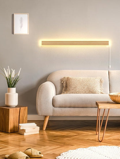 1 Pack Modern Plug in Long Wall Sconce 39.3‘’ LED Bamboo Wall Lights 31W Long Strip Indoor Wall Lamp 3000K with 6.5FT Plug in Cord and On/Off Switch on The Cord for Living Room Hallway Stairwell