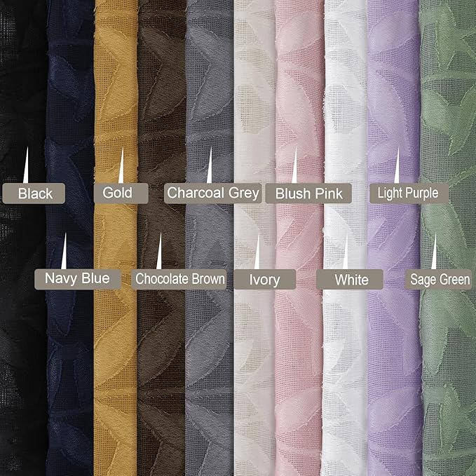 Gwine Charcoal Grey Sheer Curtain 54 Inch Length for Living Room 2 Panels, Light Filtering Leaf Jacquard Clip Textured Curtains for Bedroom, Soft Airy Farmhouse Rod Pocket Window Curtain, 42" Wx54 L