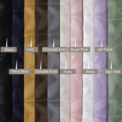 Gwine Charcoal Grey Sheer Curtain 54 Inch Length for Living Room 2 Panels, Light Filtering Leaf Jacquard Clip Textured Curtains for Bedroom, Soft Airy Farmhouse Rod Pocket Window Curtain, 42" Wx54 L