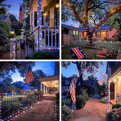 JMEXSUSS 2 Pack Red White and Blue Battery Operated Rope Lights Outdoor, 33ft 100 LED Battery Powered 4th of July Lights with Remote, 8 Modes Patriotic Rope Lights for Independence Memorial Day Decor