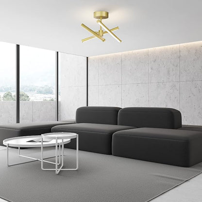UltraLux Free Form LED Ceiling Light Fixture - Dimmable & Customizable, Semi-Flush Mount Ceiling Light With Adjustable Light Bars - Easy-Install, Energy Efficient LED Light - (16", Brushed Gold)