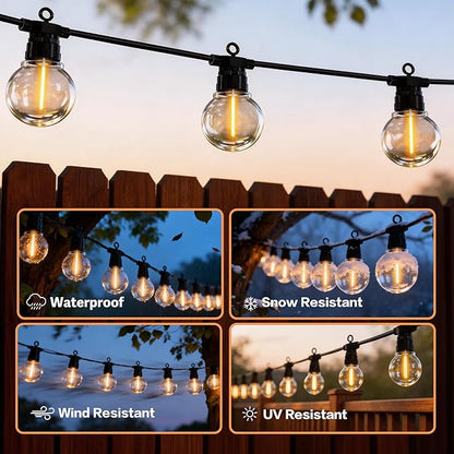 31FT Outdoor String Lights with Remote, 12 Dimmable Shatterproof LED G50 Bulbs, Waterproof Patio & Backyard Lights for Pergola, Deck, Garden, Bistro, Commercial Grade Hanging Lights