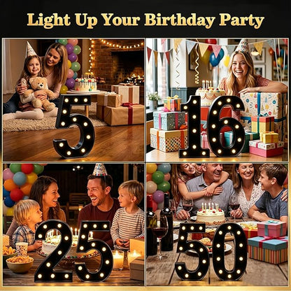 Light Up Black Alphabet Marquee Number Sign LED Marquee Number Lights Sign for Night Light Home Bar Christmas Lamp Birthday Party Wedding Decoration 8