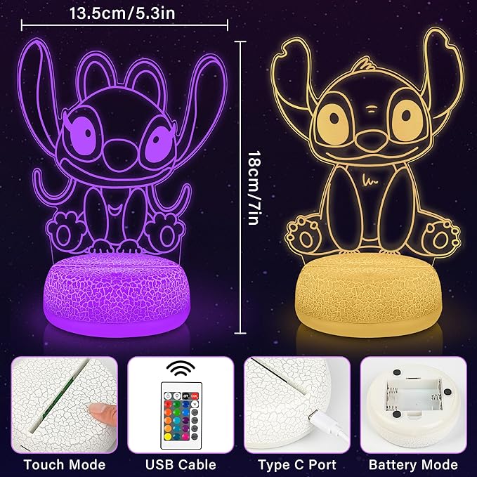 3D Angel Stuff Lamp,16 Colors Gifts for Girls Boys Bedroom,Cool LED Night Light Room Decor Christmas Birthday Gifts for Smart Kids - with Greeting Card