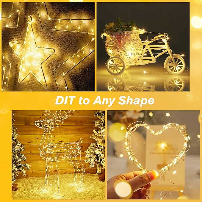 33FT 100 LED Rechargeable String Lights, USB Charging, IP65 Waterproof Outdoor Camping Lights, 8 Modes Fairy Lights with Remote Timer for Camping Patio Christmas Bedroom Decor Warm White