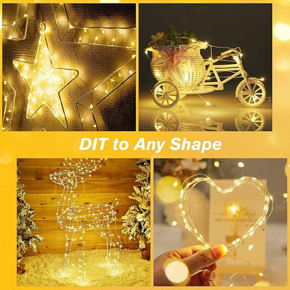 33FT 100 LED Rechargeable String Lights, USB Charging, IP65 Waterproof Outdoor Camping Lights, 8 Modes Fairy Lights with Remote Timer for Camping Patio Christmas Bedroom Decor Warm White