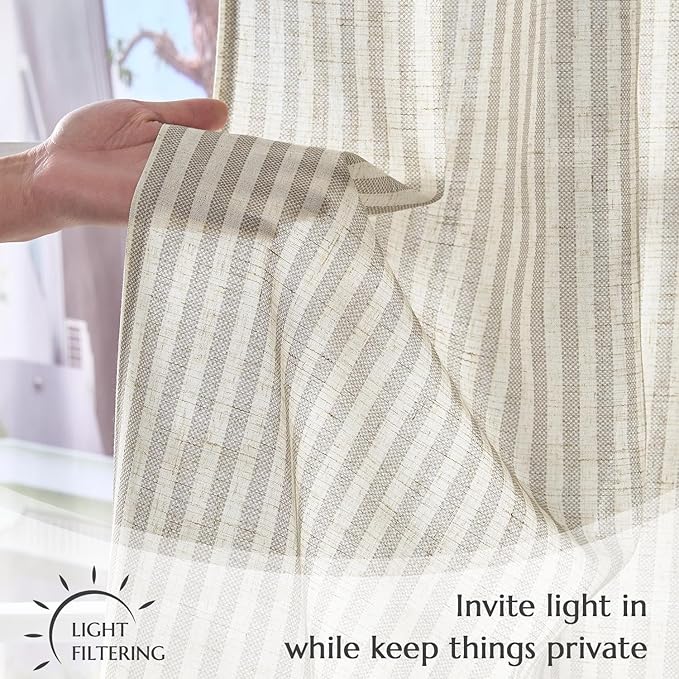 jinchan Striped Linen Kitchen Curtains 24 Inches Tier Curtains Farmhouse Modern Cafe Style Small Window Treatments Airy Light Filtering Rod Pocket for Living Room Bathroom 2 Panels Taupe Grey