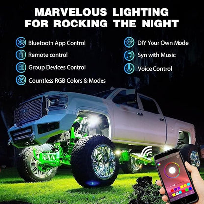 Nilight RGB LED Rock Lights Kit 6 PCS Underglow Multicolor Neon Light Pod with Magnetic Base Bluetooth App Control Flashing Music Mode IP68 Wheel Well Light for Truck ATV UTV RZR SUV
