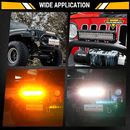 Auxbeam 12 Inch LED Light Bar 300W 6 Modes Amber White Strobe Light, Off-Road Driving Light Spot Flood Combo Work Light with 16AWG 10FT Wiring Harness Kit - 1 Lead for Jeep Wrangler Boat Truck SUV ATV