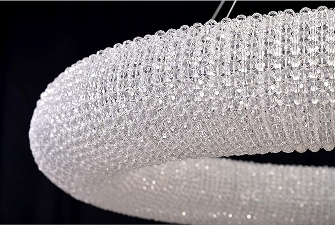 Modern Crystal Chandeliers Ceiling Lights Fixtures Pendant Lighting Orb Ring Chandelier Contemporary Adjustable Stainless Steel Cable for Living Room Dining Room Island D39.37