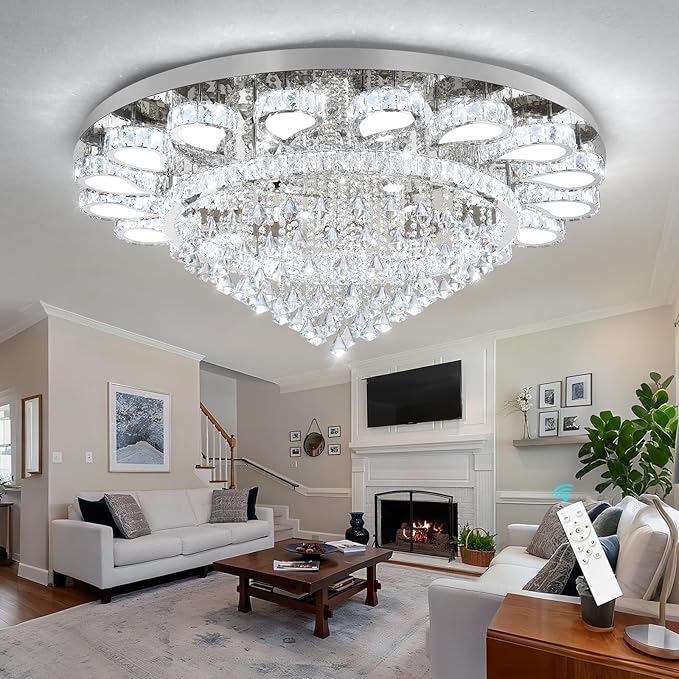 HAIXIANG Extra Large Chandelier for Living Room Crystal Chandeliers High Ceiling Light Fixtures Luxury Modern Dimmbale Lighting Silver Lights for Entryway Foyer
