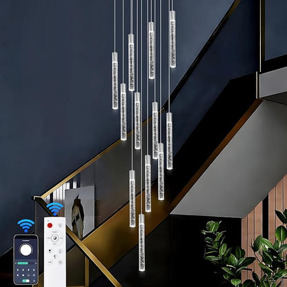 12-Lights Bubble Chandelier for Entryway High Ceiling-137 Height Adjustable Crystal Chandelier,3 Color Temperature Dimmable LED Pendant Light Fixture for Foyer Living Room Staircase,Chrome