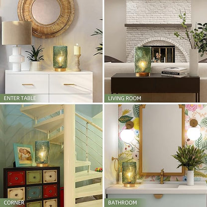Battery Operated Table Lamp, Cordless Lamps for Home Décor, Nightlight with LED Bulb with Timer for Living Room Bedroom Tabletop Entryway Centerpiece Gift(S Green)