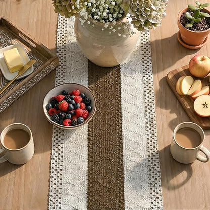 Artoid Mode Light Coffee Farmhouse Rustic Table Runner, Seasonal Holiday Hollow Kitchen Dining Table Decoration for Home Party Decor 12x120 Inch