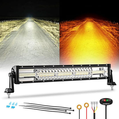 Auxbeam 6 Modes Amber White Series 22Inch 120W LED Light Bar Dual Color Strobe Light Spot Flood Combo Flashing Warning Signal Off-Road Lighting for 4x4 SUV UTV ATV Trucks