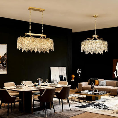 Gold Crystal Chandelier | Modern Luxury Oval-Shaped Chandeliers for Dining Room Light Fixture, 32" 10-Light Crystal Ceiling Lighting Fixture for Dining Room Kitchen Island Bar