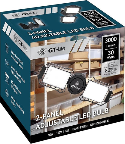 GT-Lite 3000 Lumens LED Garage Light, 300-Watt Equivalent, 5000K Daylight, E26 Base, Adjustable Panels,1 Pack