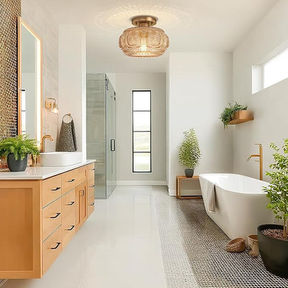 Semi Flush Mount Ceiling Light, Amber Globe Glass Ceiling Light Fixture, Art Deco Kitchen Lighting fixtures Ceiling for Hallway Porch Corridor Bedroom, Bulb Not Included