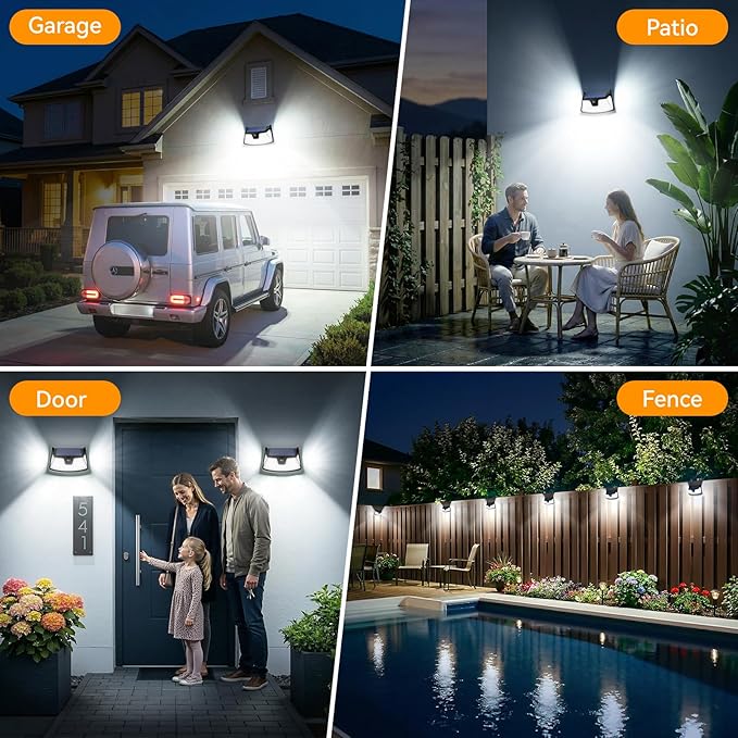 BUCASA 152LED Solar Motion Light Outdoor 850LM Super Bright 3-Mode Motion Sensor Lights Outdoor IP65 Waterproof 270° Wide Security Light Solar Powered Flood Lamp for Garden Wall Fence Garage（4 Pack）