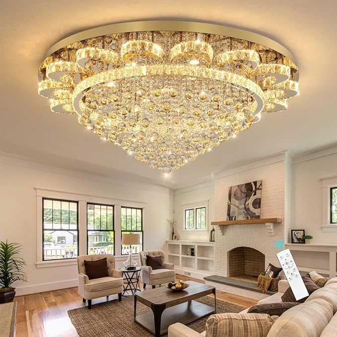 HAIXIANG Modern Chandelier Living Room Light Large Luxury Chandeliers for High Ceiling Foyer Entryway Lights Dimmable 110W LEDs Crystal Gold Lighting Fixtures
