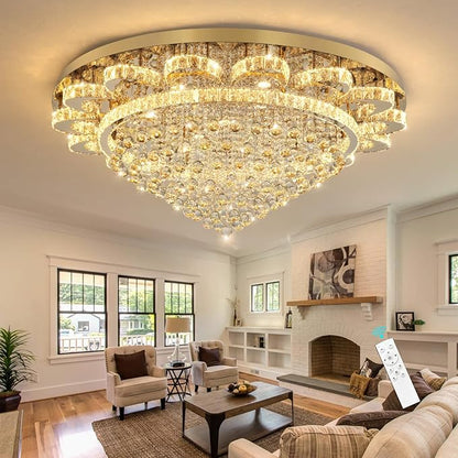 HAIXIANG Modern Chandelier Living Room Light Large Luxury Chandeliers for High Ceiling Foyer Entryway Lights Dimmable 110W LEDs Crystal Gold Lighting Fixtures