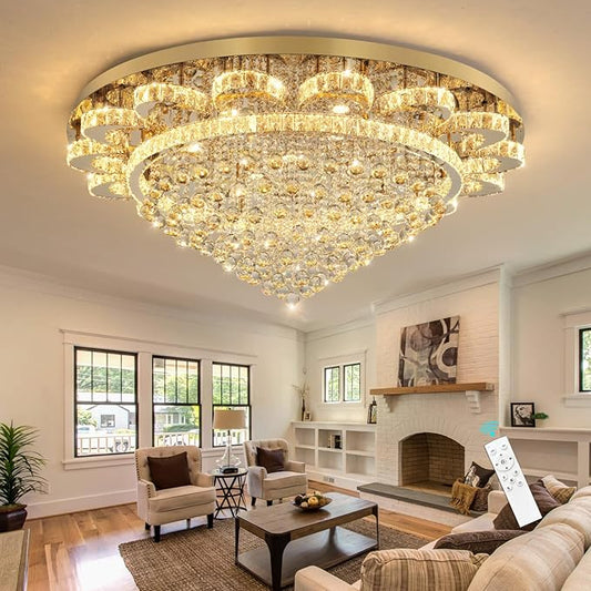 HAIXIANG Modern Chandelier Living Room Light Large Luxury Chandeliers for High Ceiling Foyer Entryway Lights Dimmable 110W LEDs Crystal Gold Lighting Fixtures