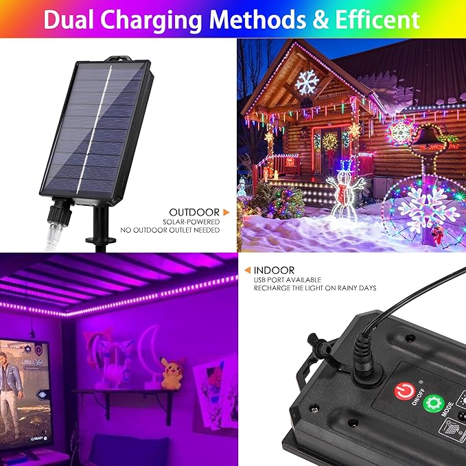 Nazuwke 49FT Solar Rope Lights Outdoor Waterproof, 18 Colors Changing 150 LEDs Fairy String Lights USB & Solar Powered with Remote, Multicolor Tube Light for Outside Trampoline Yard Christmas Decor