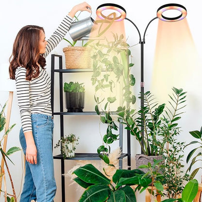 Dual-Head Grow Lights for Indoor Plants, LED Full Spectrum Floor Plant Lamp with Timer 3/9/12H, Height Adjustable 23"-67" Standing Grow Light for Large Tall Plants, 10 Brightness & Flexible Gooseneck