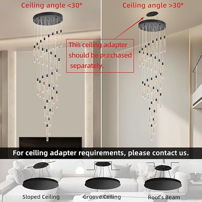 30-Lights Bubble Chandelier for Entryway High Ceiling-196 Height Adjustable Crystal Chandelier,3 Color Temperature Dimmable LED Pendant Light Fixture for Foyer Living Room Staircase,Matte Black