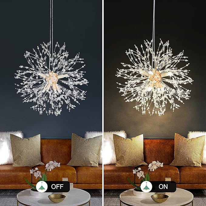 SineRise Modern Crystal Chandeliers Firework, Crystal Light Fixture, Dandelion Chandelier (8-Light, Gold) for Foyer Hallway Entryway Kitchen Bedroom