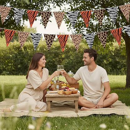 HESTYA 5 Pieces 49 Feet Safari Party Pennant Banner Jungle Party Decorations Wild Animal Triangle Flags Bunting Banners for Safari Jungle Zoo Birthday Wild One Decorations Supplies
