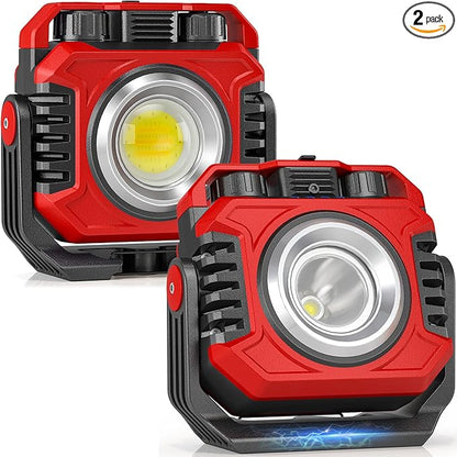Samyoung 2-Pack 2400LM Magnetic Rechargeable Work Light, Dual-Sided LED Work Light, Up to 80 Hours Runtime, Stepless Dimming 2700K-8000K, Magnetic Flashlight with 360° Rotating Stand, Hook, Red