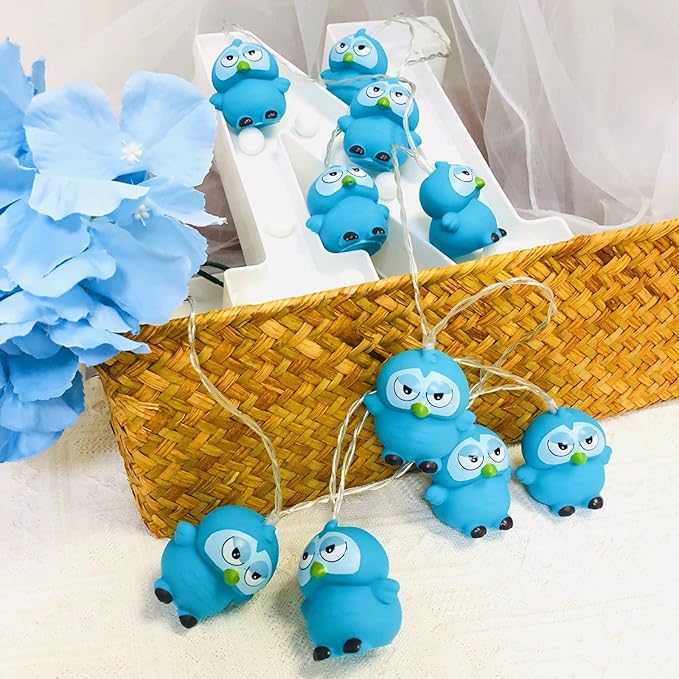 5.4 FT Owl String Lights,10 LED Christmas Owl Fairy Light Battery Operated for Home Party Camping Blue Owl Decoration (Blue Owl)