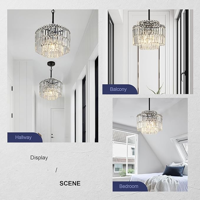 Modern 12.8“ Black Crystal Chandelier Ceiling Light Fixtures for Dining Room Luxury Glam 4-Light Crystal Chandeliers Lighting for Bedroom Entryway Hallway Living Room Kitchen Island Foyer