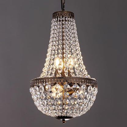 Wellmet 6 Lights French Empire Crystal Chandelier 13 Inch Farmhouse Chandeliers Lighting, Antique Bronze Adjustable Ceiling Pendant Light Fixture for Dining Living Room Bedroom Bathroom Foyer