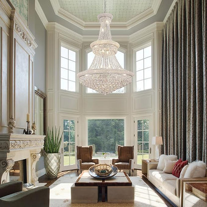 Large Crystal Chandelier Light fixtures - 19-Light High Ceiling Hanging Chandeliers, 3-Layers Luxury Empire Chandeliers for High Ceilings,Entryway,Living Room,Staircase, Foyer (D31.5)