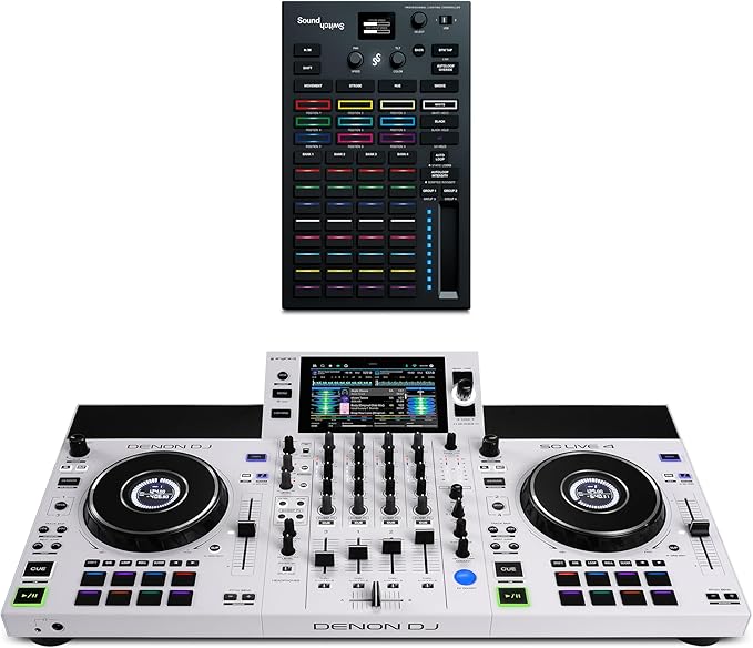 Denon DJ SC Live 4 WHITE DJ Controller and DMX Lighting Controller for Live Music, DJ sets, Events, Music production