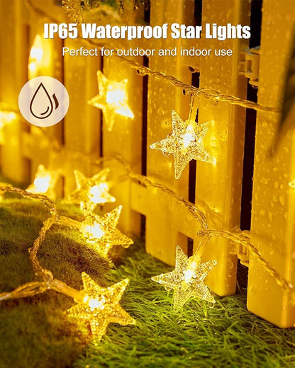 Minetom Star String Lights Plug in - 66 ft 200 LED Star Fairy String Lights with Remote and Timer, 8 Modes Waterproof for Bedroom Tent Loft Bed Window Backyard Patio Porch Balcony Party, Warm White